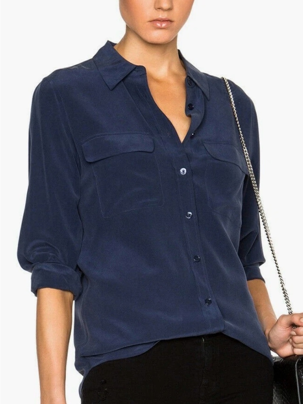 Equipment Signature Silk Shirt Blouse Peacoat Navy Size S